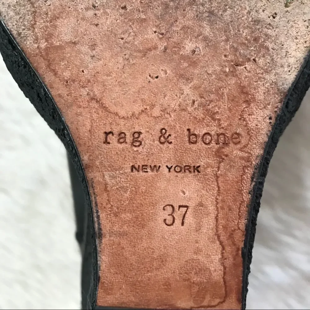 RAG & BONE Black Wedge Leather Bootie Ankle Boot Distressed Odval Desert‎ Size 7